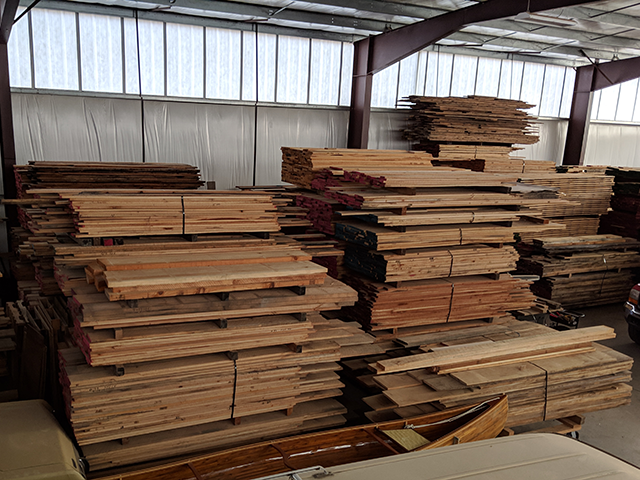 Lumber that is stored inside.